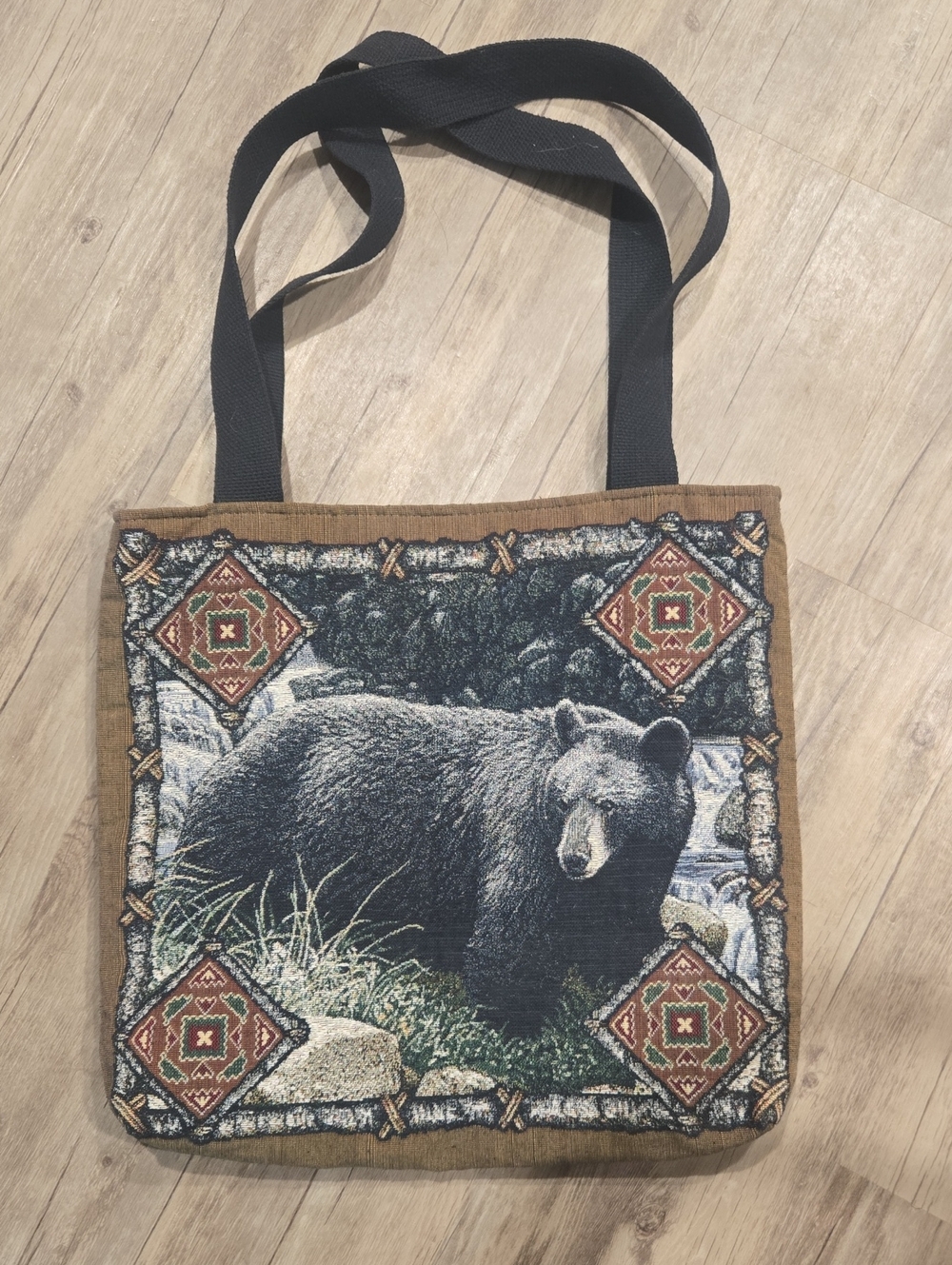 Tapestry Style Tote with Bear and Southwestern design.